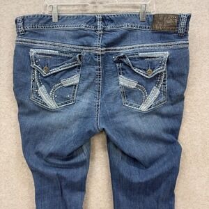 Ariya Jeans Bootcut Women 22 Short Blue Embellished Contrast Stitch Denim Pants